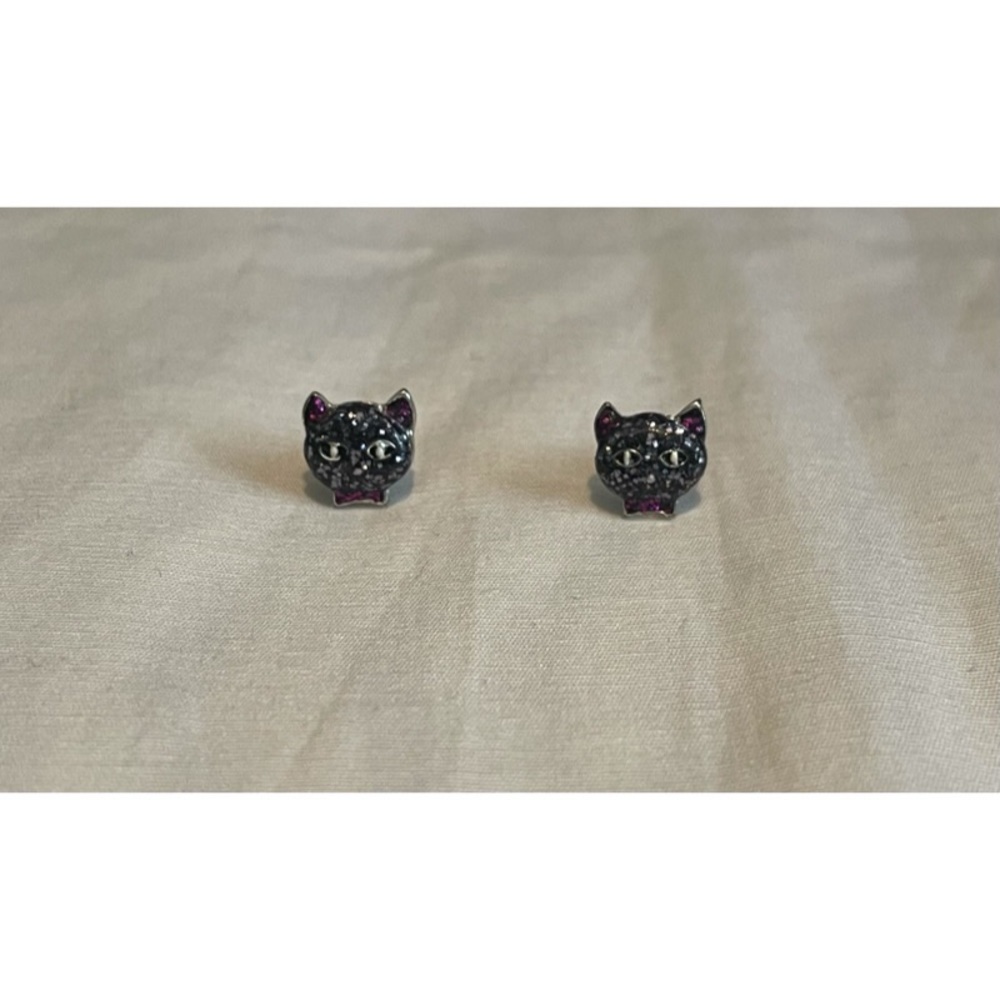 🌸✨Black Kitty Cat Sparkle Stud Earrings